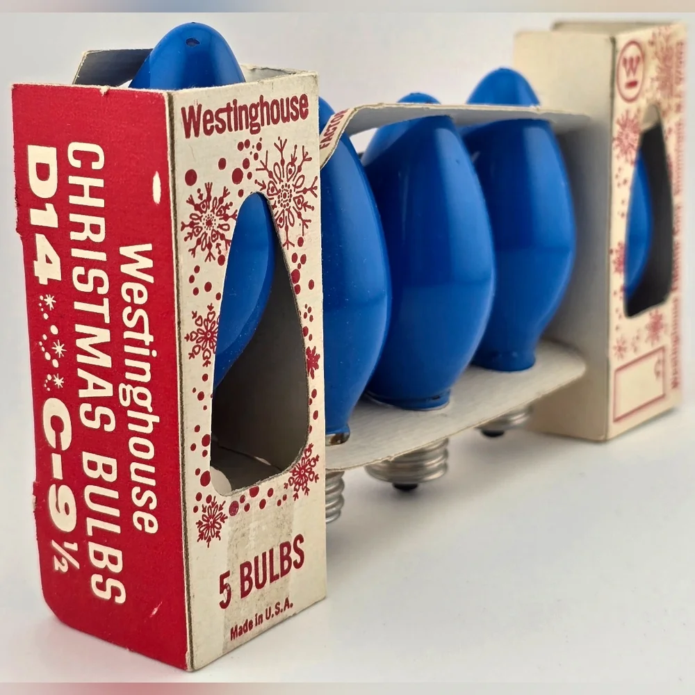 Vintage NOS 1960s Blue Westinghouse D14 C-9½ Christmas Bulbs Original Box